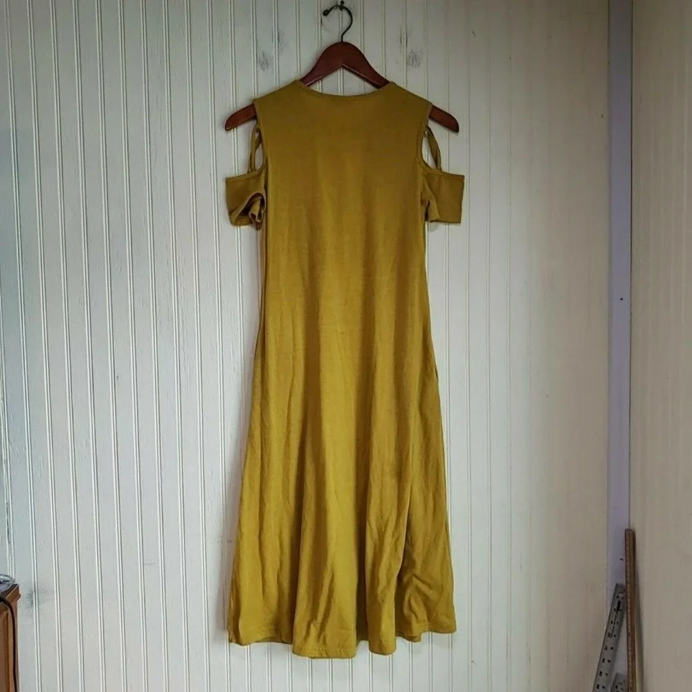 GORLYA Dress Girls 13-14Y Yellow Cold Shoulder Short Sleeve Pockets Knee Length